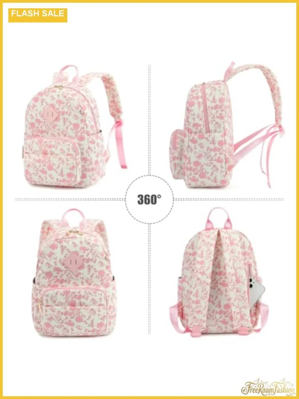 Women's Corduroy Mini Backpack Purse Floral Daypack Travel Cute Handbag